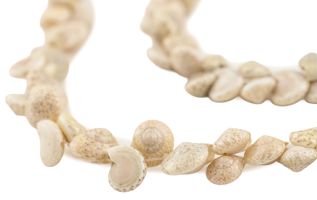The Bead Chest Sea Spiral Natural Shell Beads: Genuine White Shell Unusual Shape Beads for Bohemian Jewelry, Full Strand